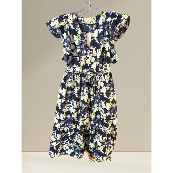 Womens Dress A New Day Small 4-6 Blue Green Floral Short Sleeve Maxi Dress - Picture 1 of 2